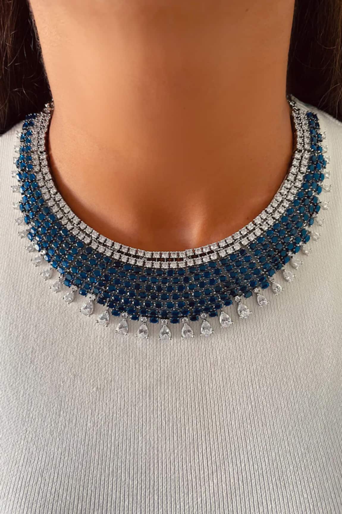 PRERTO Imitation Diamond Drops Necklace Set