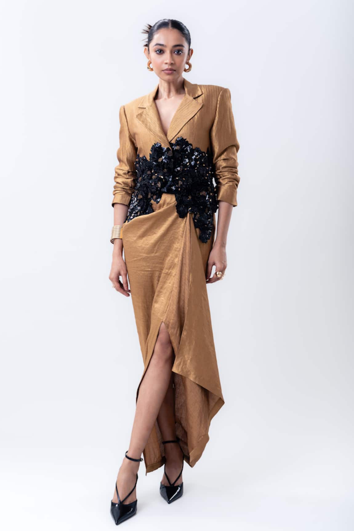 Nupur Kanoi Embroidered Crop Blazer With Draped Skirt