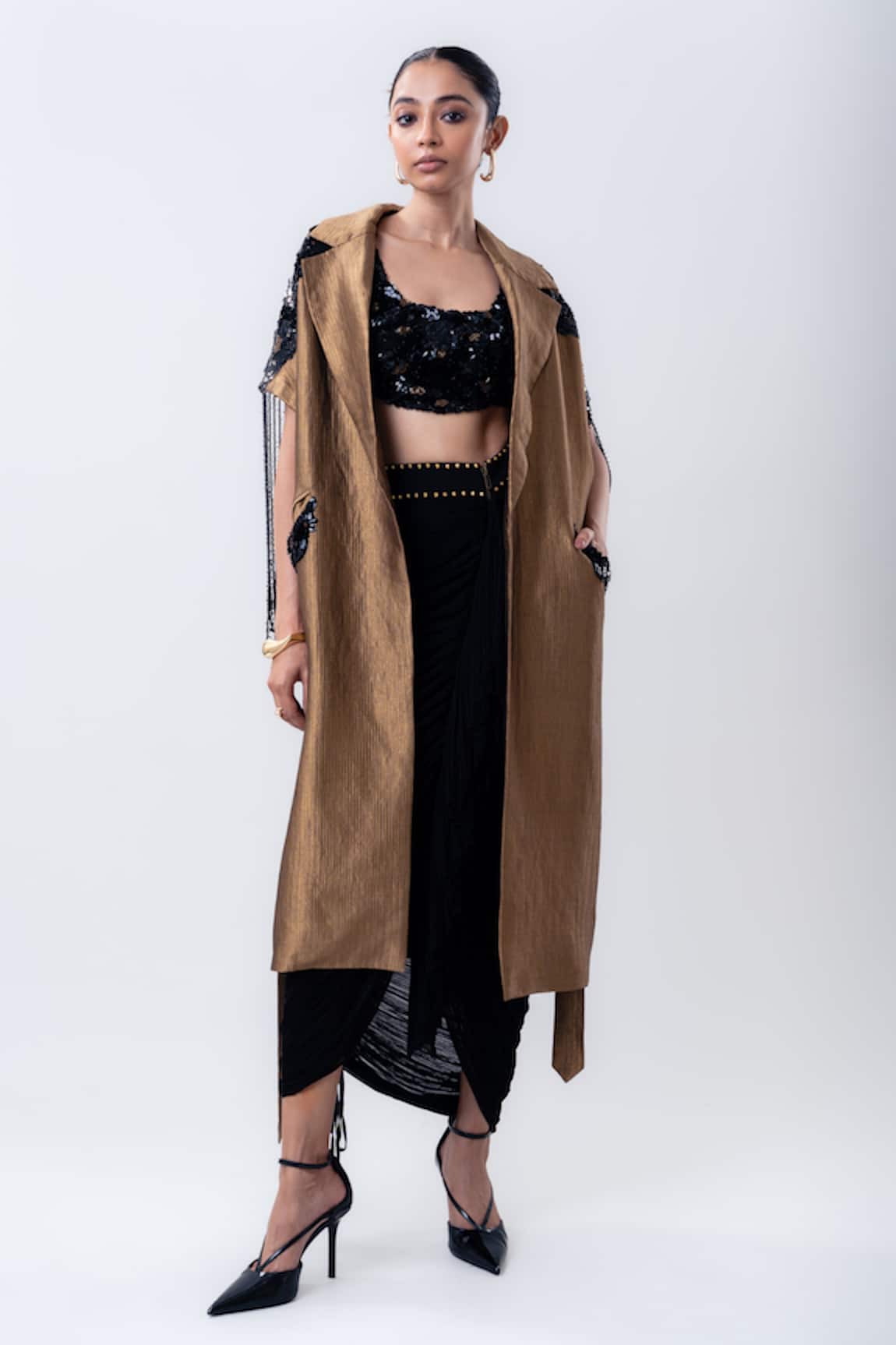 Nupur Kanoi Trench Coat & Gathered Frill Skirt Set