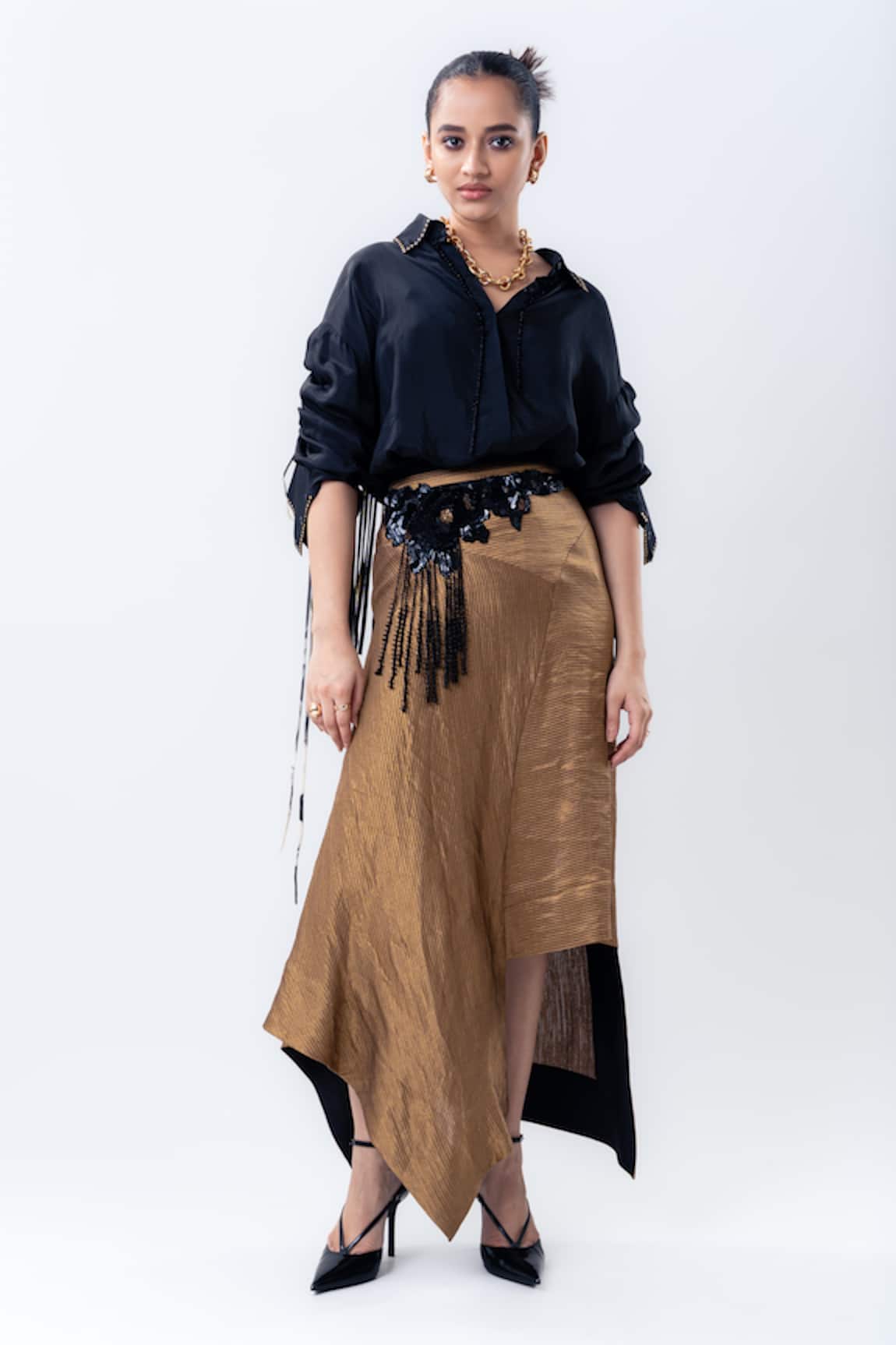Nupur Kanoi Tasselled Back Shirt With Asymmetric Skirt