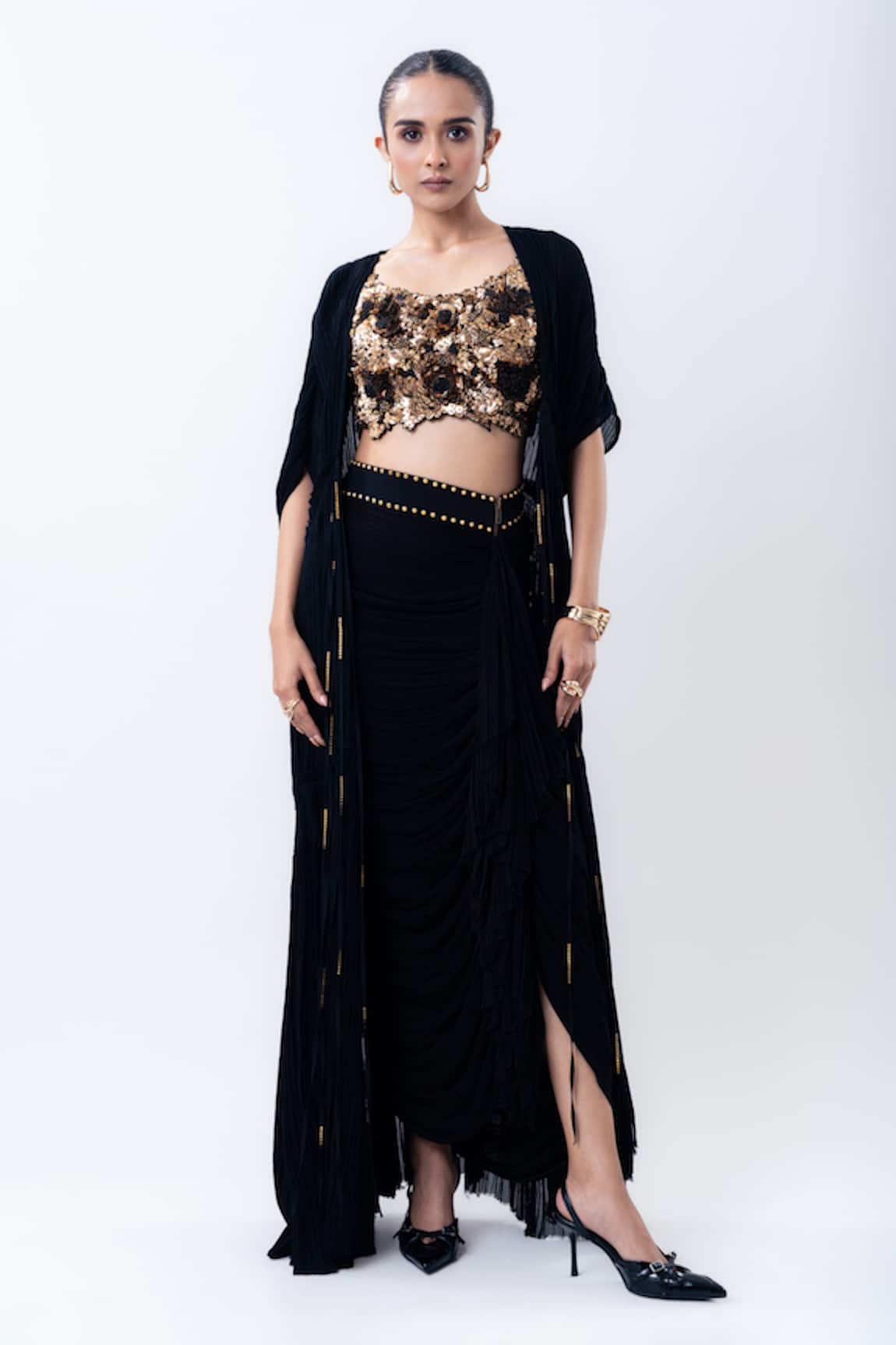 Nupur Kanoi Gathered Jacket With Draped Skirt Set