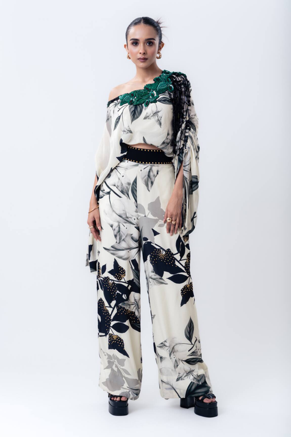 Nupur Kanoi Printed Off Shoulder Top & Pant Set