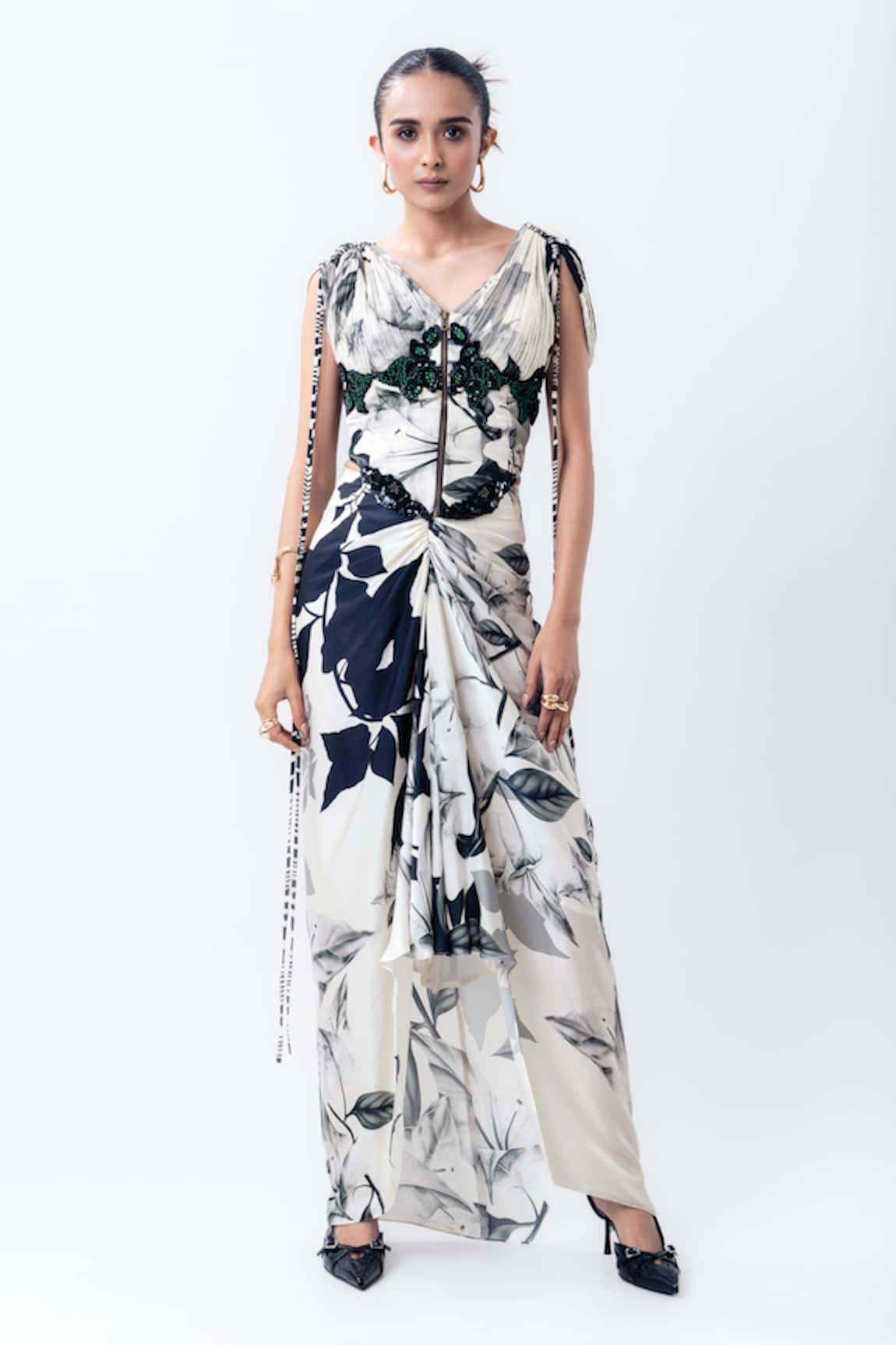 Nupur Kanoi Printed Gather Corset With Pick Up Skirt