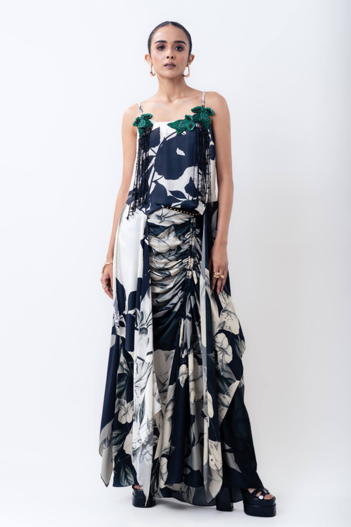 Nupur Kanoi Printed Drawstring Singlet Top With Drawstring Skirt