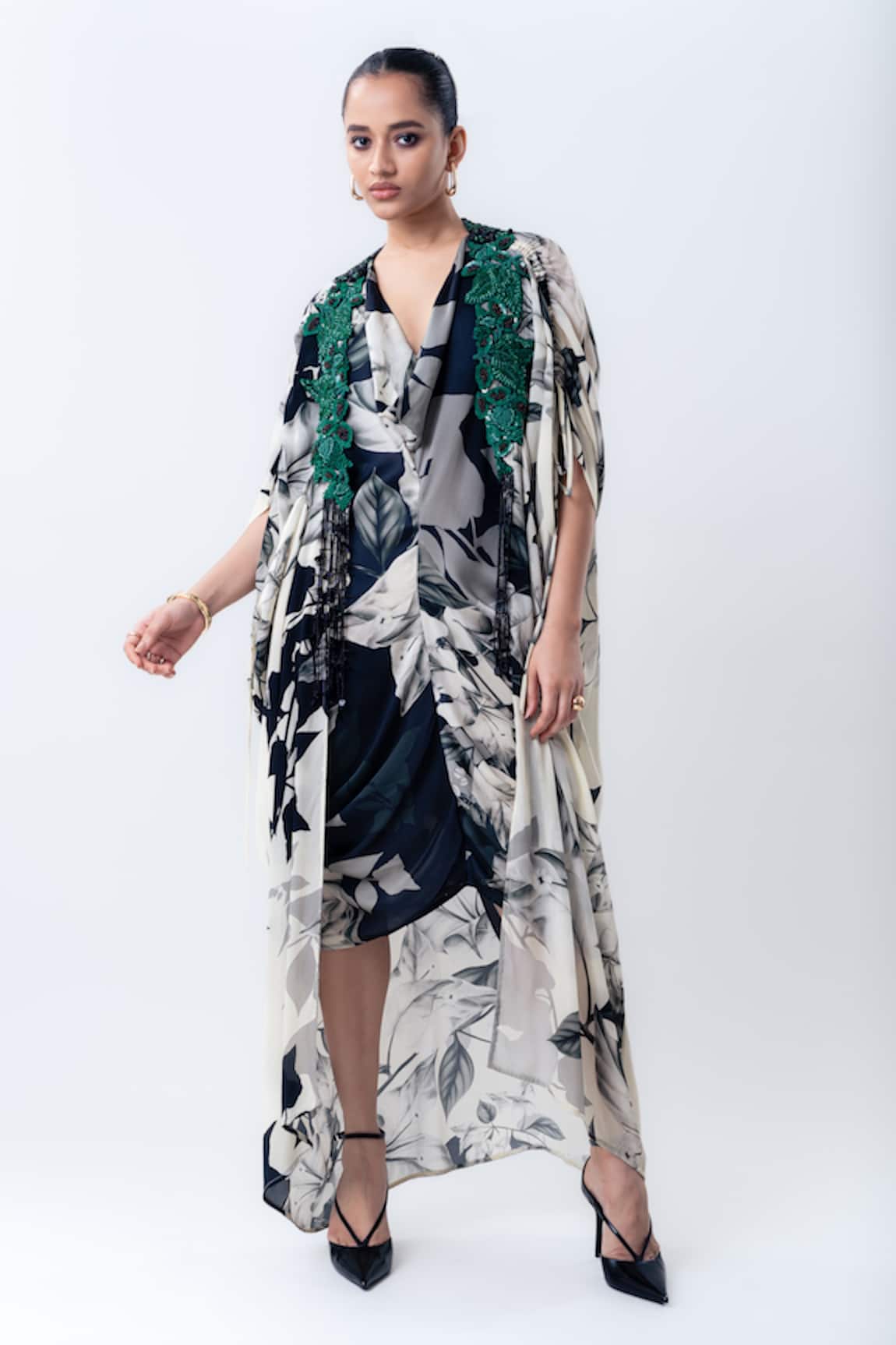 Nupur Kanoi Printed Pick Up Jacket With Satin Cowl Dress