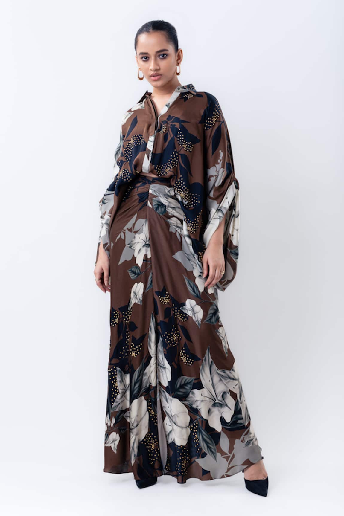 Nupur Kanoi Printed Studded Balloon Top With Draped Skirt