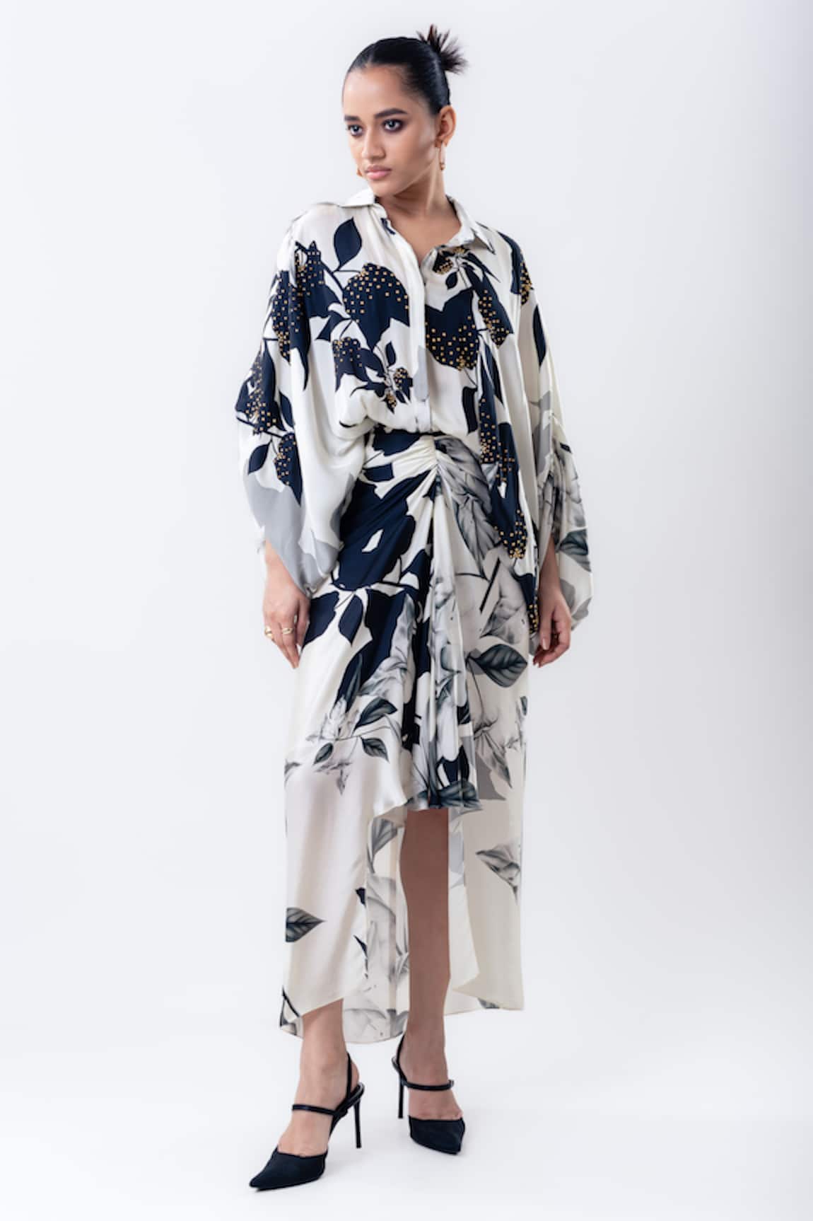 Nupur Kanoi Printed Studded Balloon Top With Pick Up Skirt