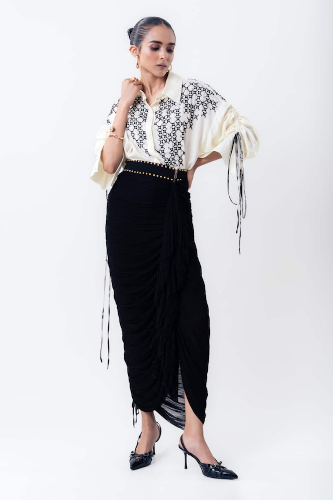 Nupur Kanoi Beaded Shirt With Gathered Skirt