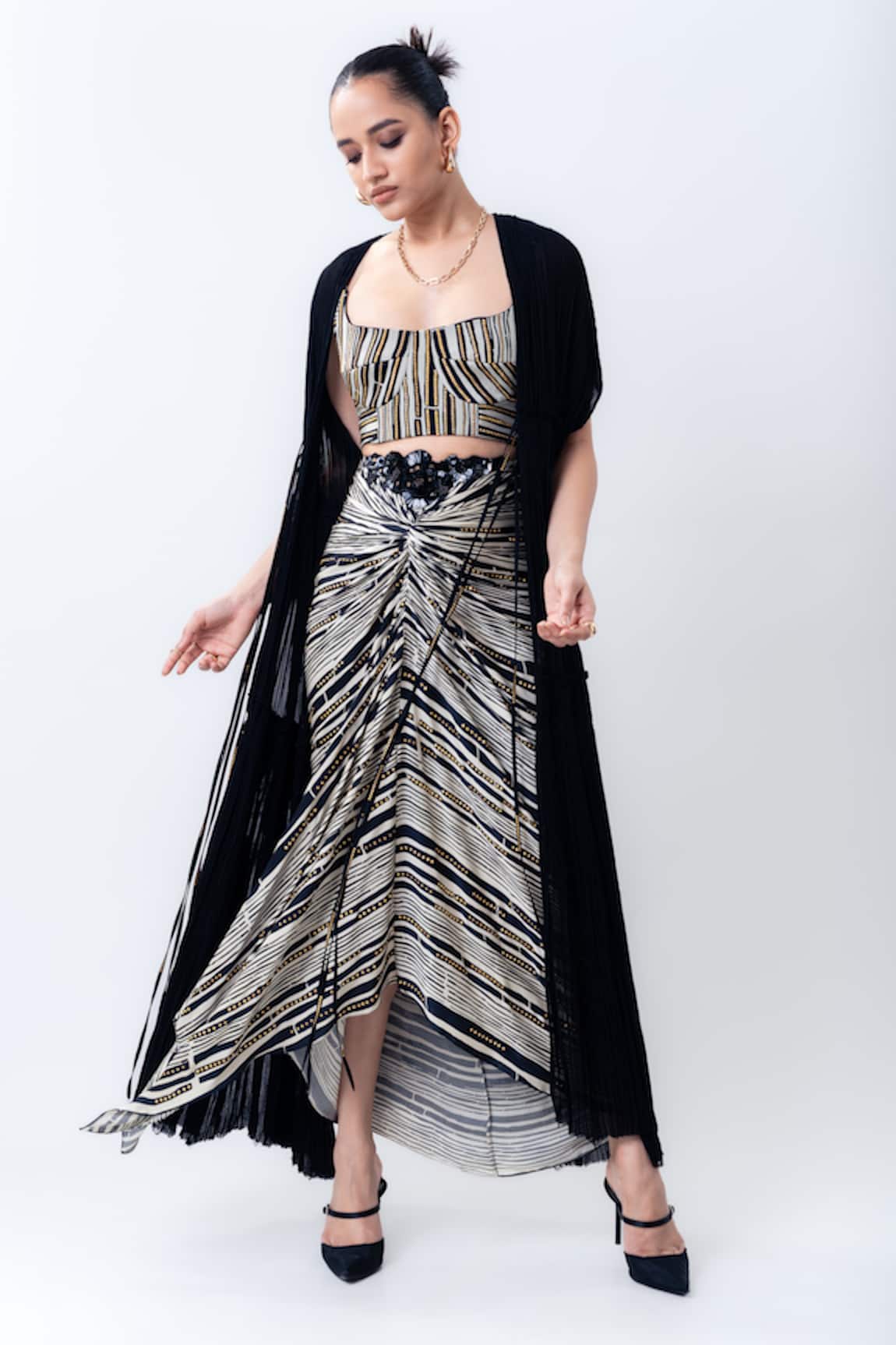 Nupur Kanoi Gathered Jacket With Knotted Skirt Set