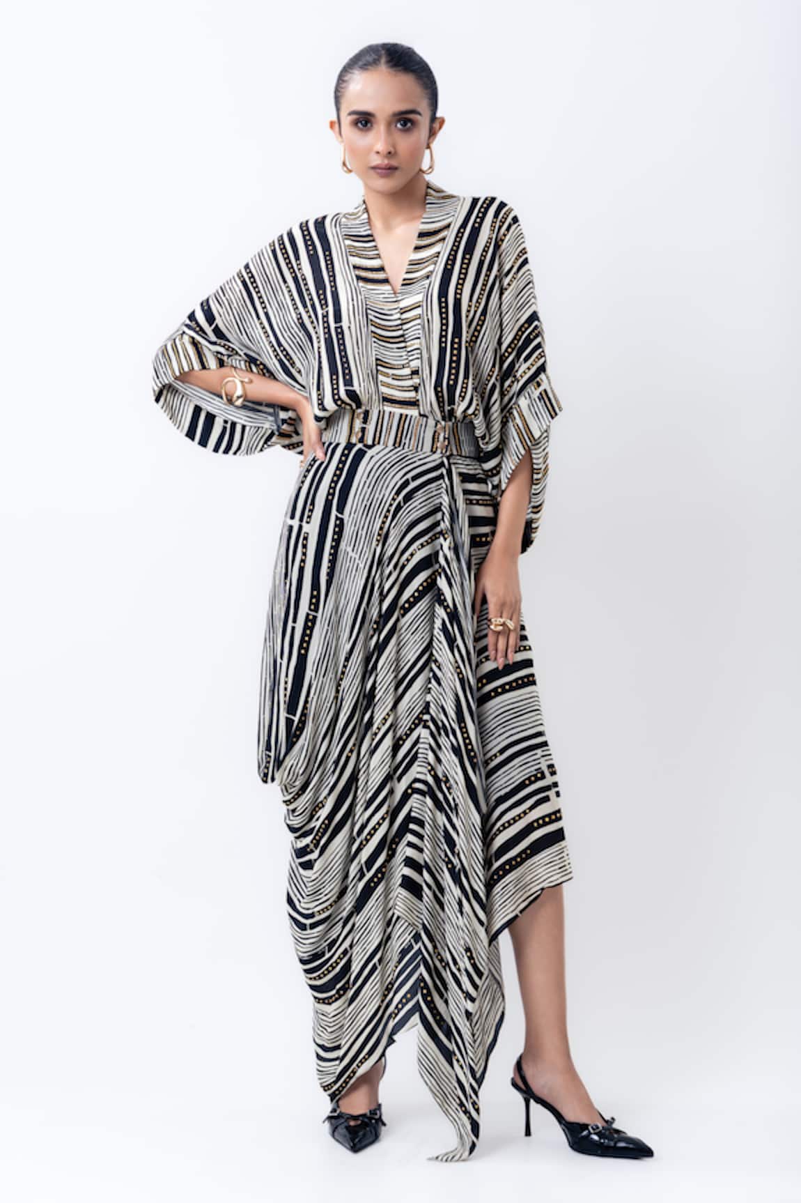 Nupur Kanoi Stripes Studded Draped Kaftan Dress