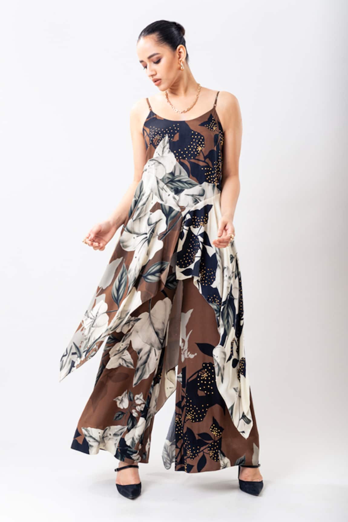 Nupur Kanoi Printed Studded Strappy Singlet Top & Pant Set