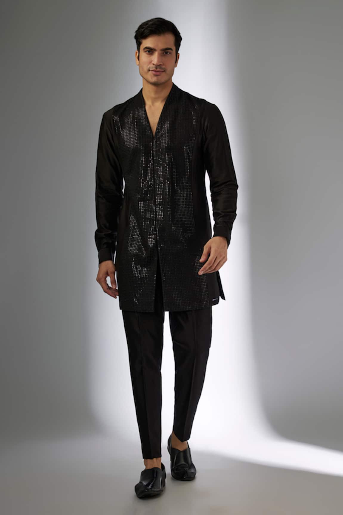 SALIL BHATIA Silk Chanderi Sequins Embellished Sherwani Set