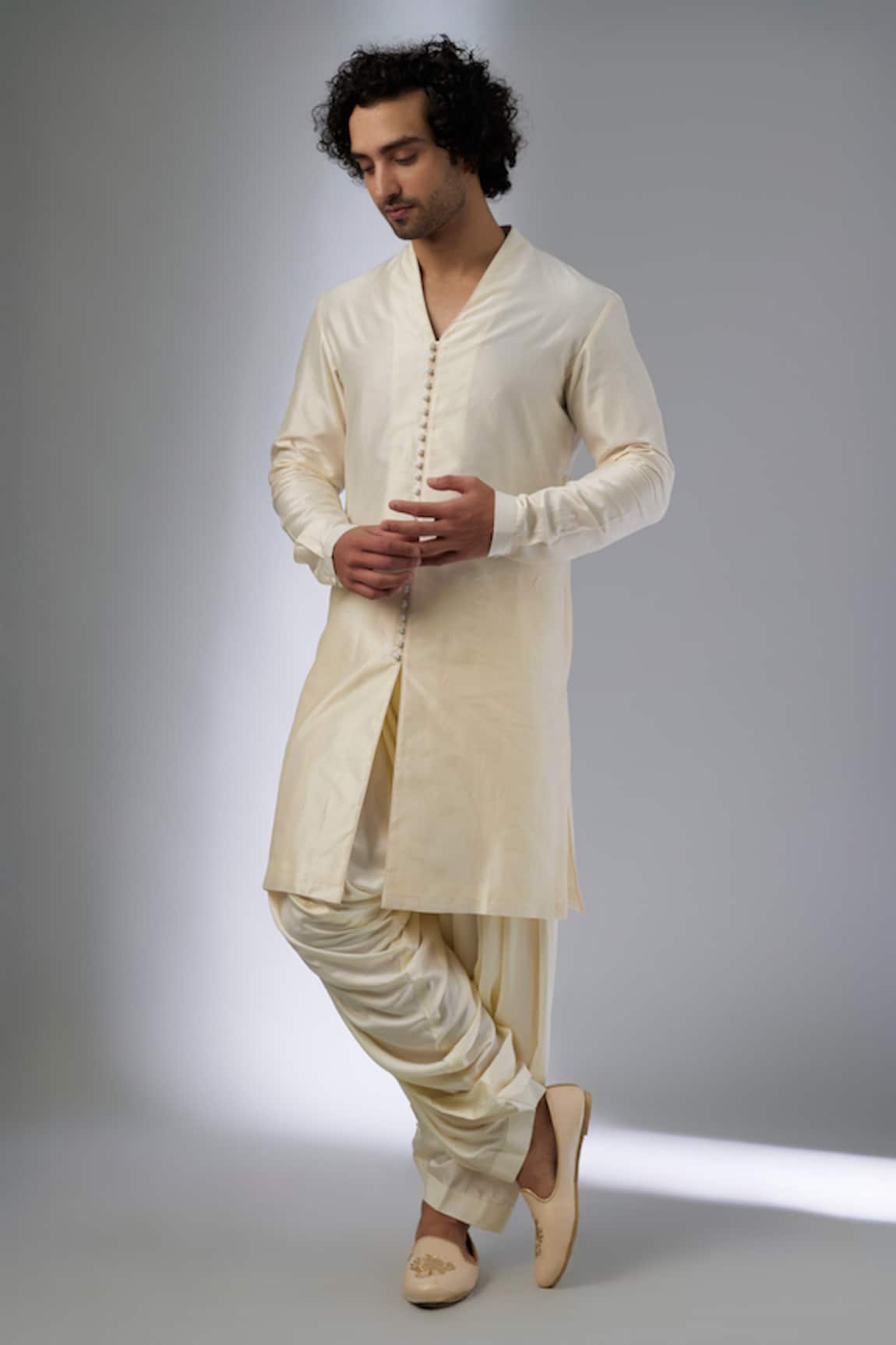 SALIL BHATIA Ivory Silk Chanderi Button-Down Kurta Set