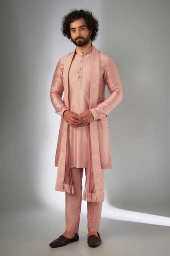 Salil Bhatia Shell Pink Chanderi Embellished Kurta Set 