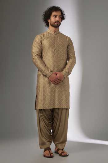 SALIL BHATIA Gold Chanderi Silk Zari Work Kurta Set 
