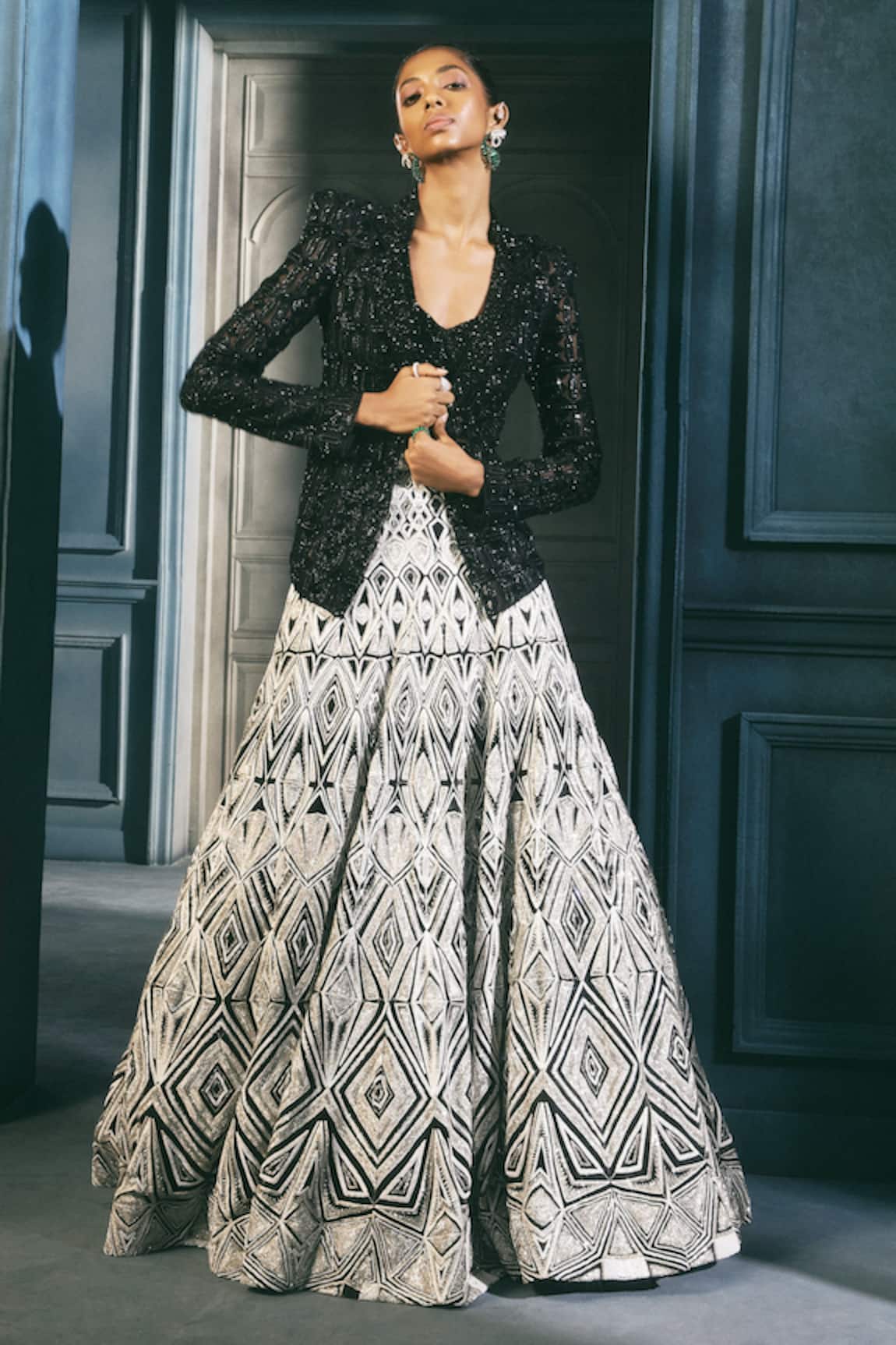Ritika Mirchandani Raven Embroidered Blazer Lehenga Set