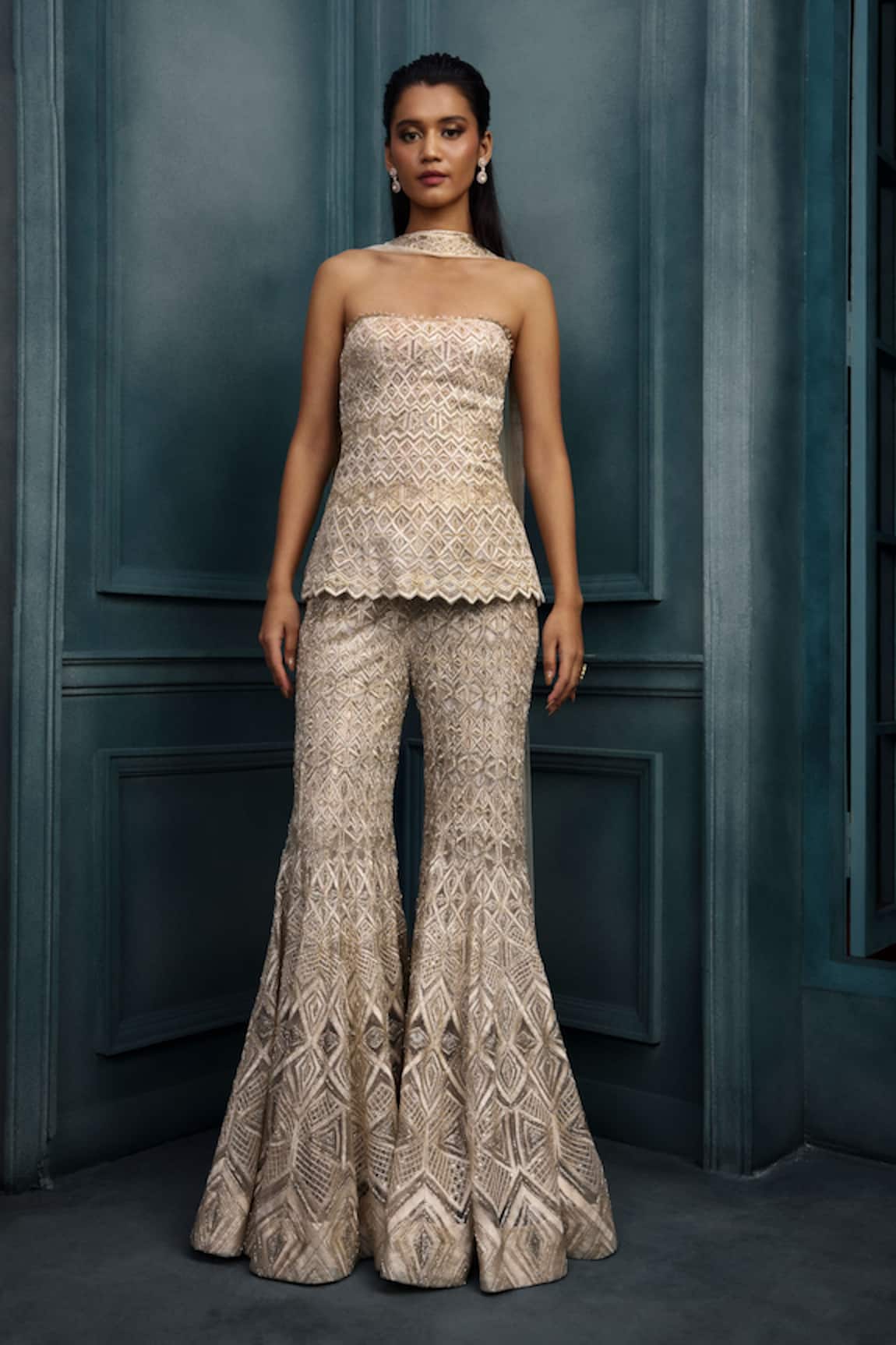 Ritika Mirchandani Echo Embroidered Tube Top Sharara Set 