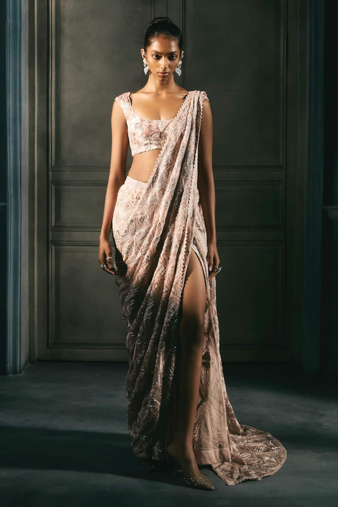 Ritika Mirchandani Charlotte Crystal Bugles Embroidered Lehenga Saree With Blouse