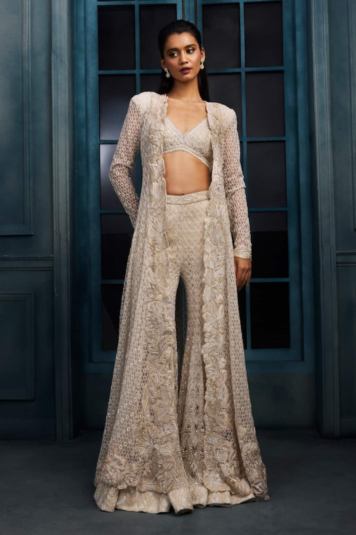 Ritika Mirchandani Nectar Honeycomb Embroidered Jacket Sharara Set 