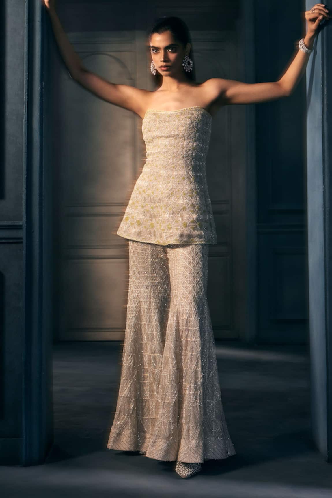 Ritika Mirchandani Llume Hexagon Embroidered Tube Top & Sharara Set