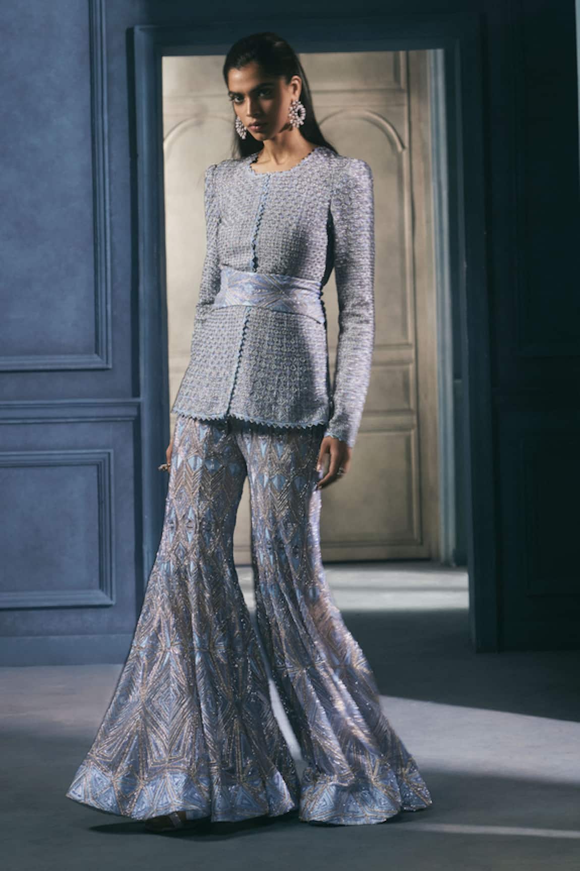 Ritika Mirchandani Dew Metrix Crystal Embroidered Kurta With Sharara