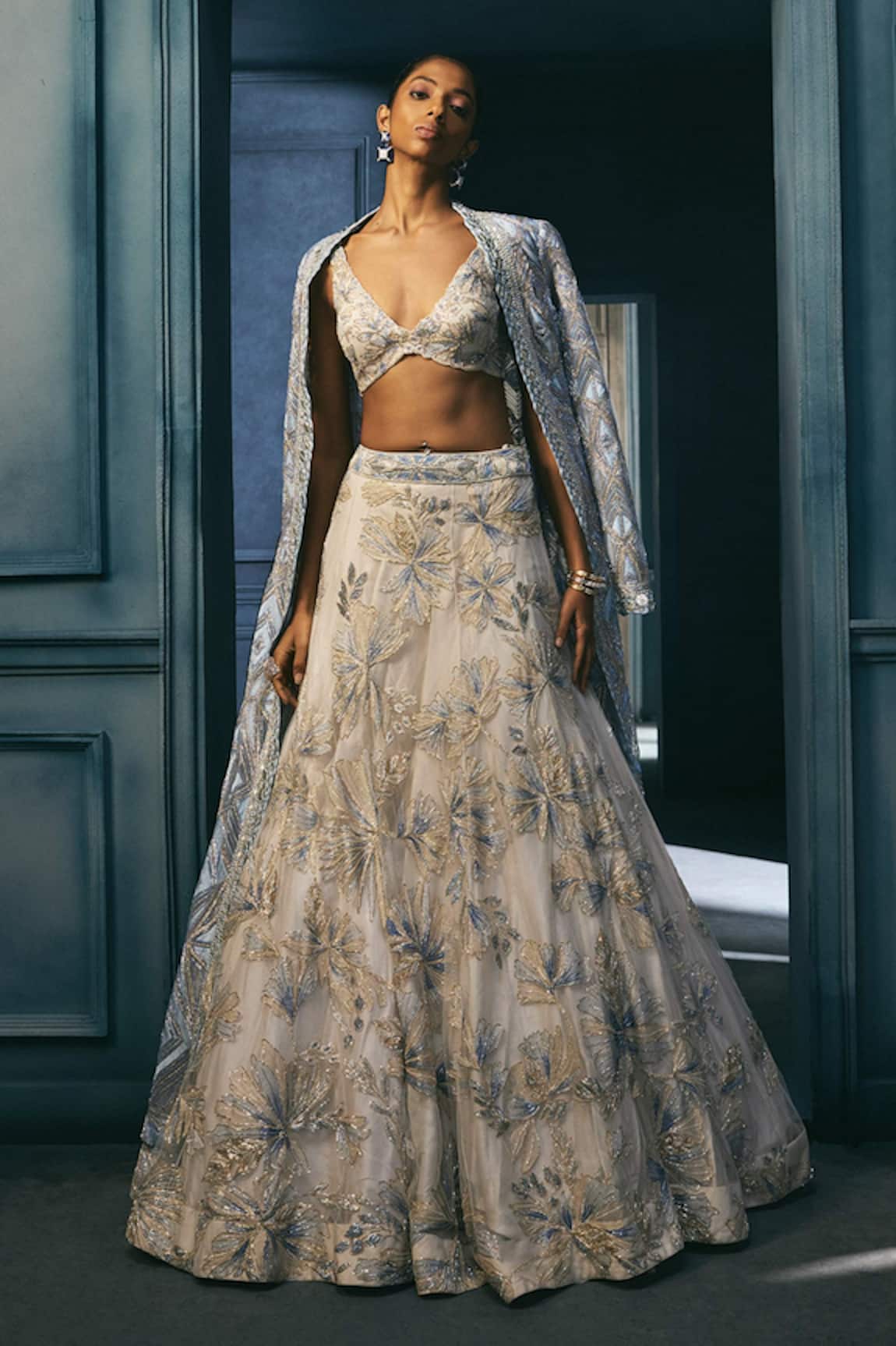 Ritika Mirchandani Glacial Floral Embroidered Jacket Lehenga Set