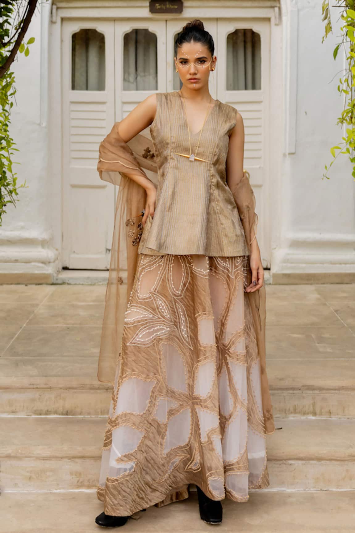 Chambray & CO. Julia Peplum Tunic & Floral Pattern Skirt Set