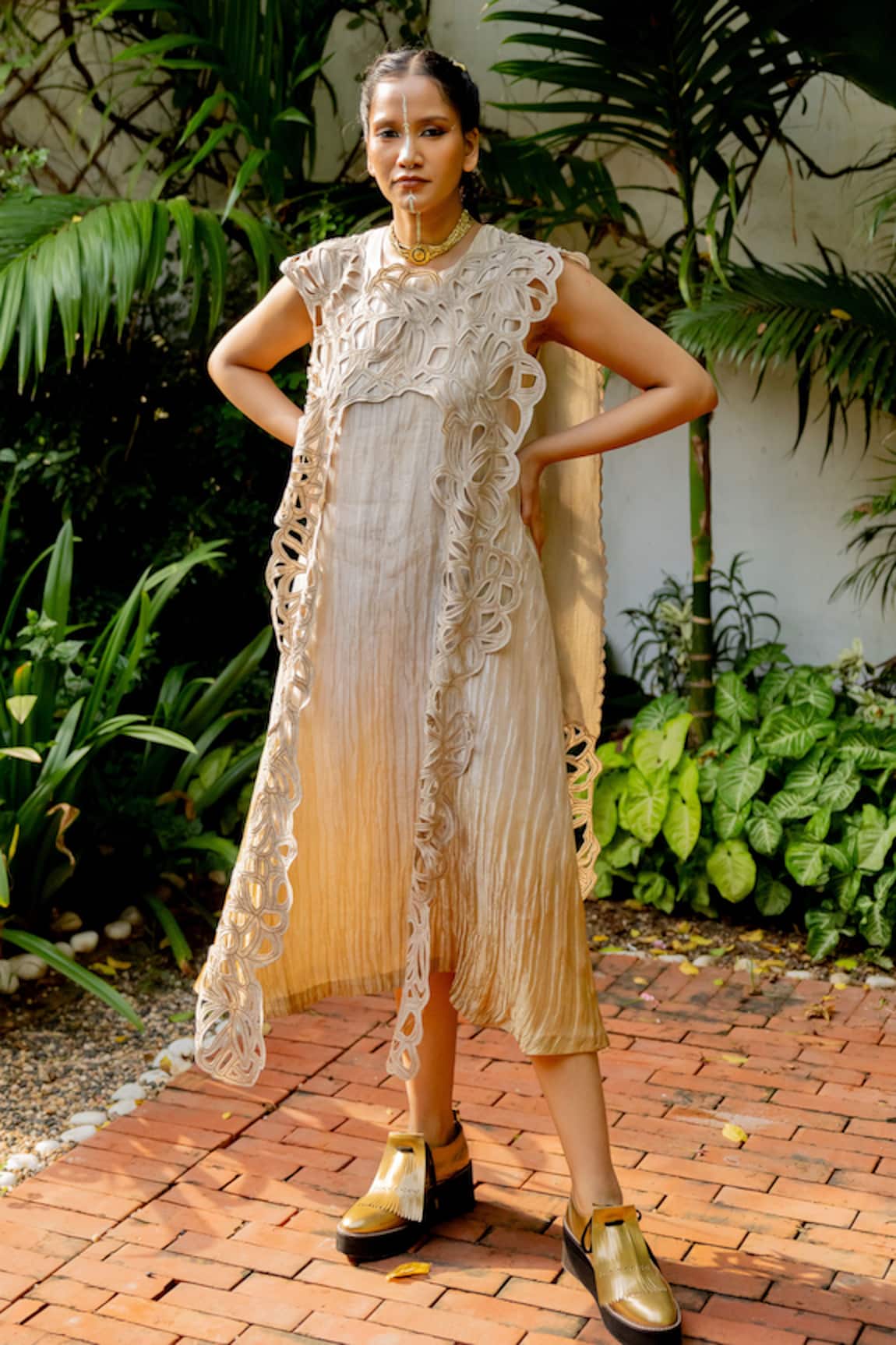 Chambray & CO. Ileana Handtucked Floral Overlay & Dress Set