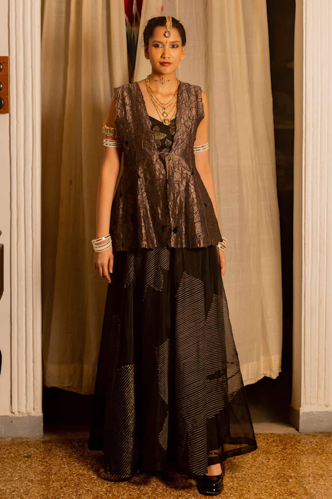 Chambray & CO. Vedika Thread Embroidered Overlay & Skirt Set