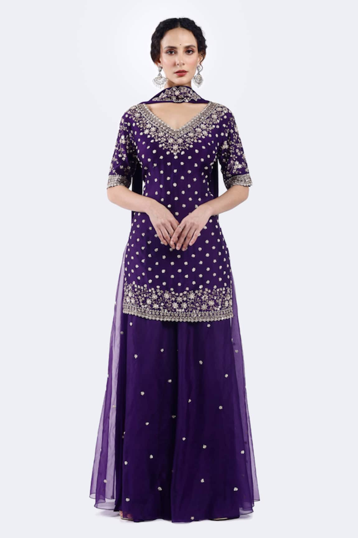 Onaya Cutdana & Sequence Embroidered Kurta Sharara Set 