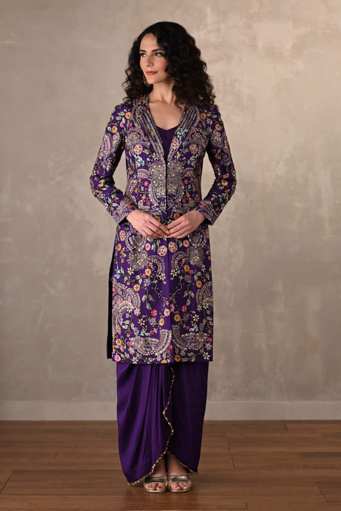 Onaya Hand Embroidered Paisley Jacket & Skirt Set 