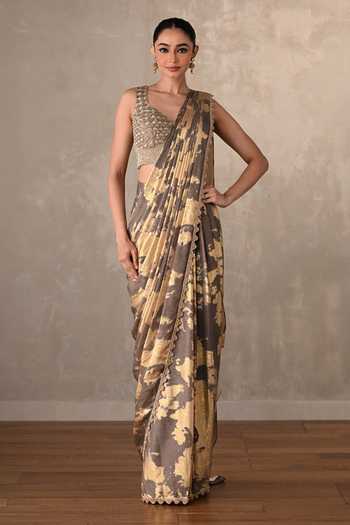 Onaya Floral Pattern Pre-Draped Saree & Embellished Blouse Set 