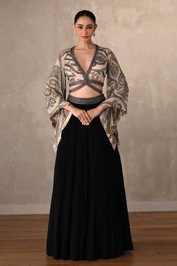 Onaya Paisley Print Cut-Out Top & Pleated Skirt Set 