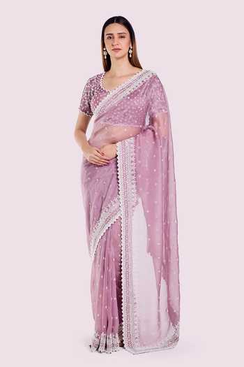 Onaya Moti Embroidered Organza Saree & Blouse Set 