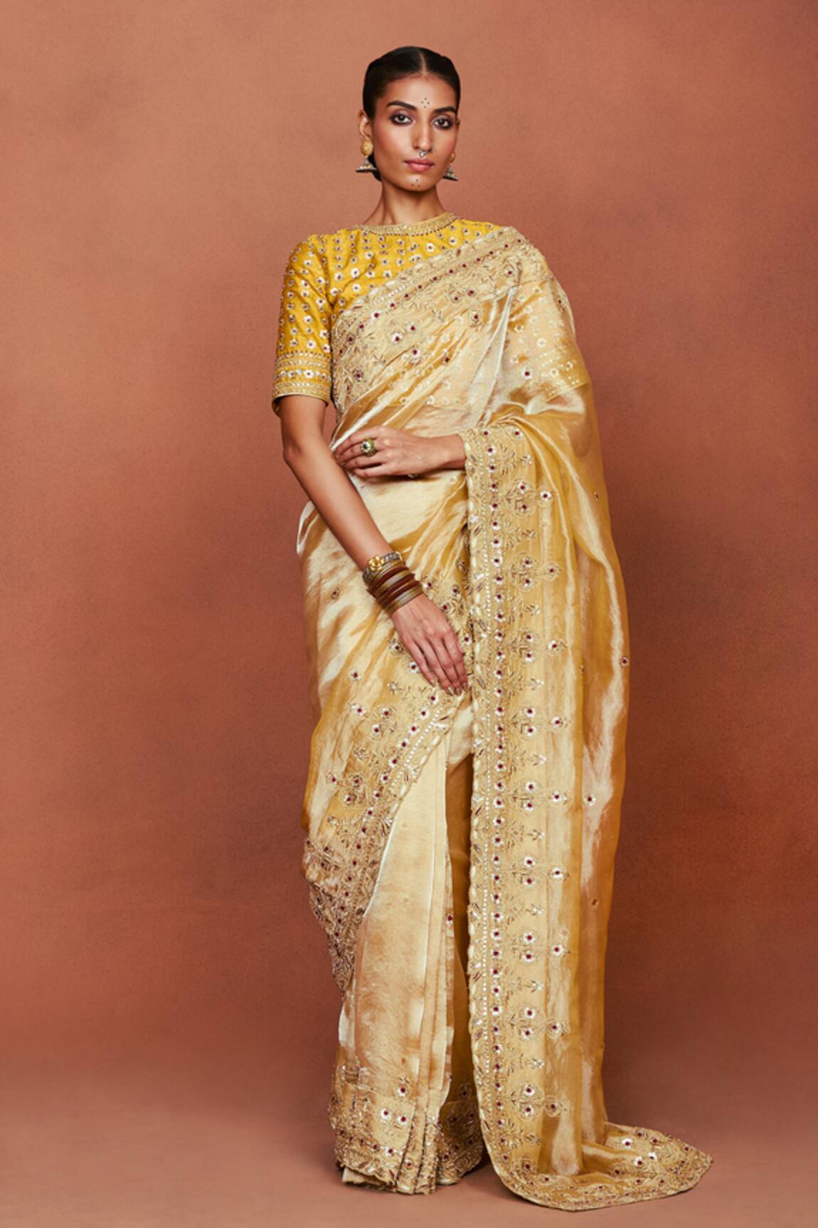 Sue Mue Taraani Floral Embroidered Saree With Blouse
