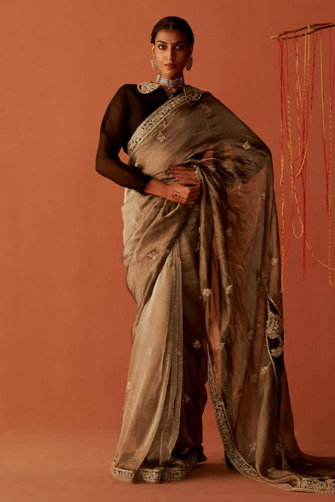 Sue Mue Ziya Handwoven Saree & Organza Blouse Set