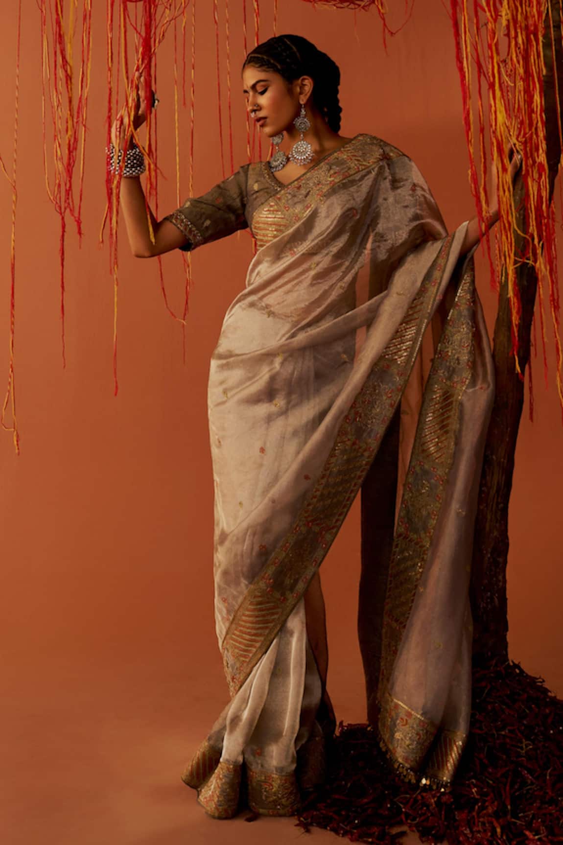 Sue Mue Taraab Tribal Embroidered Saree With Blouse