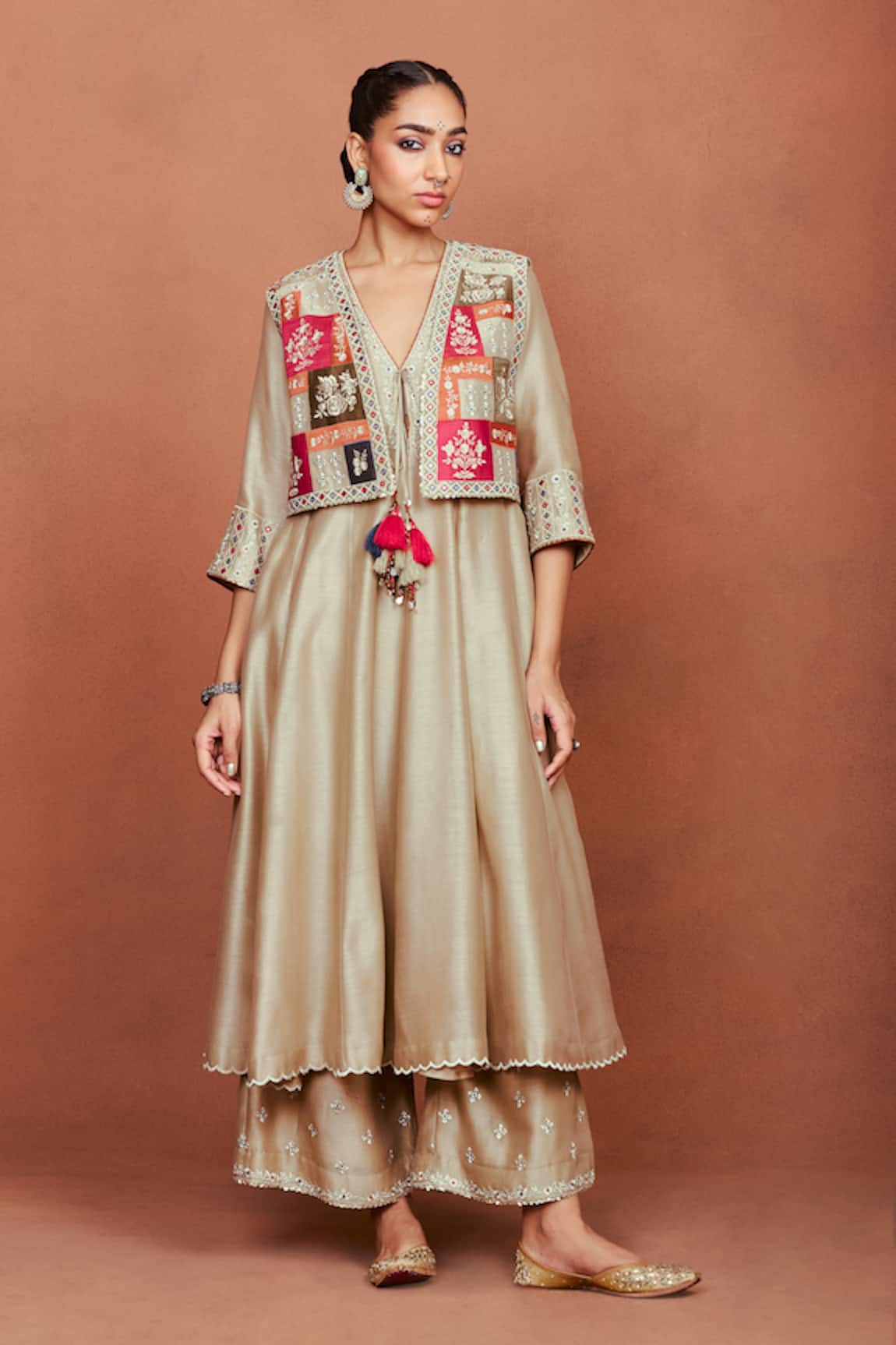 Sue Mue Boha Applique Tribal Geometric Floral Anarkali Set