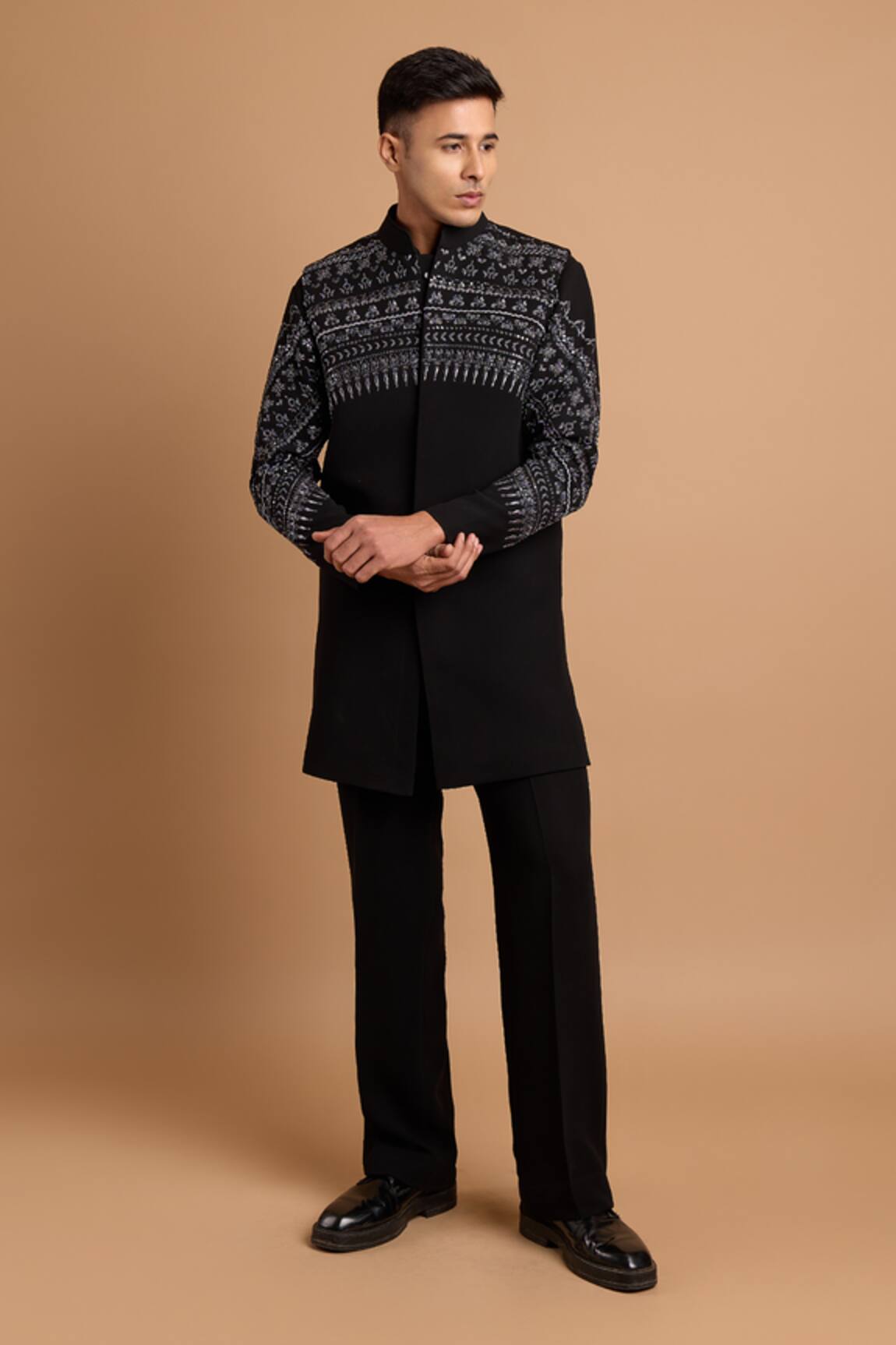 Rohit Doshi Geometric Embroidered Bundi & Kurta Set