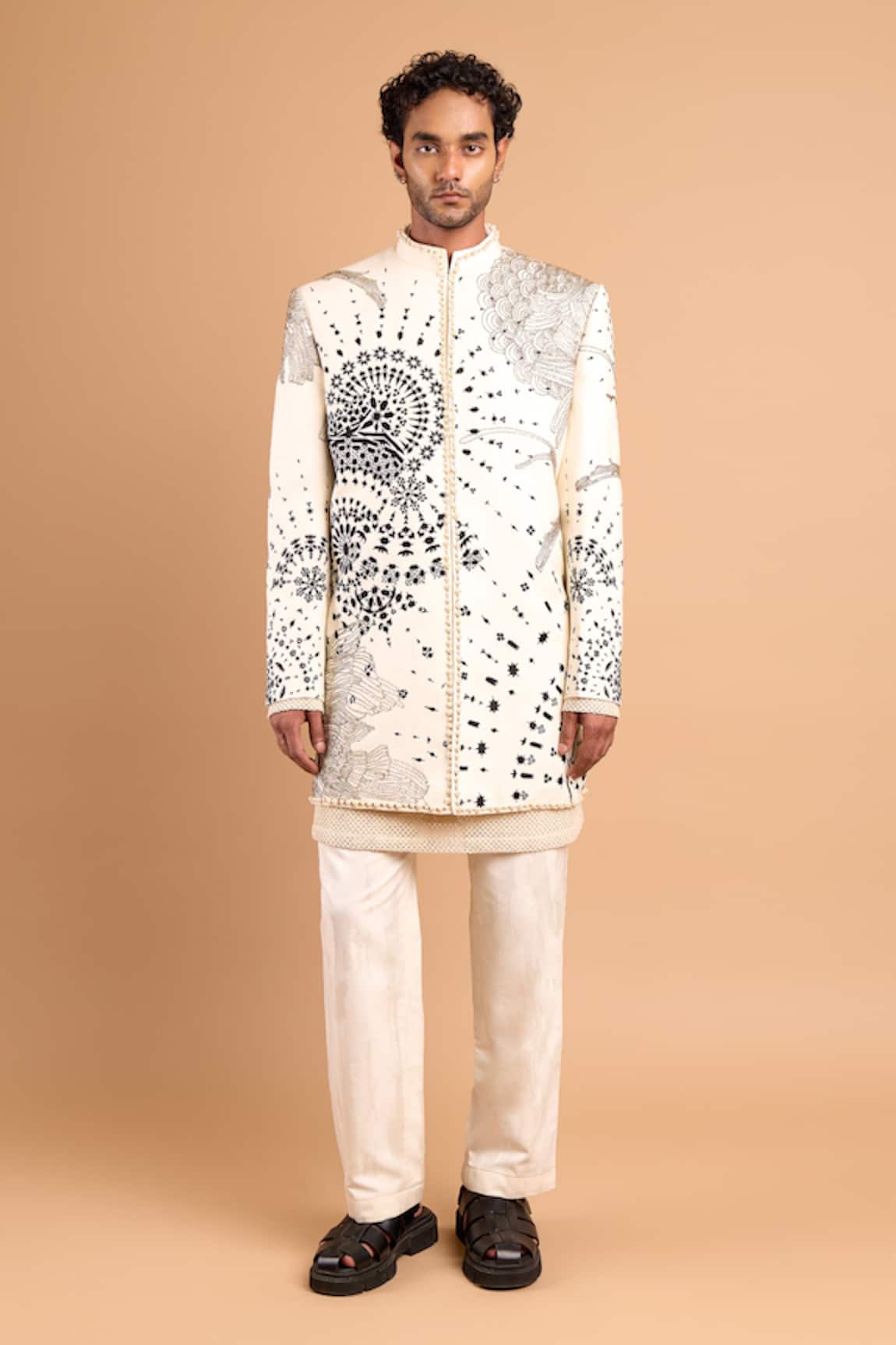 Rohit Doshi Abstract Motif Embroidered Bandhgala Set