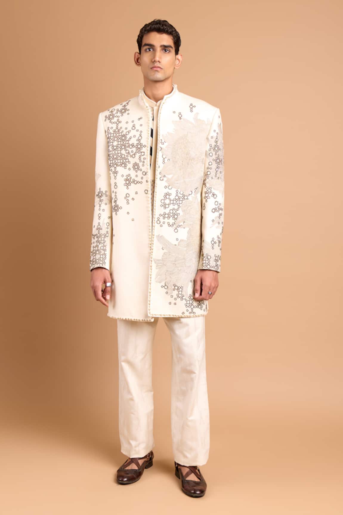 Rohit Doshi Floral & Geometric Embroidered Bandhgala Set