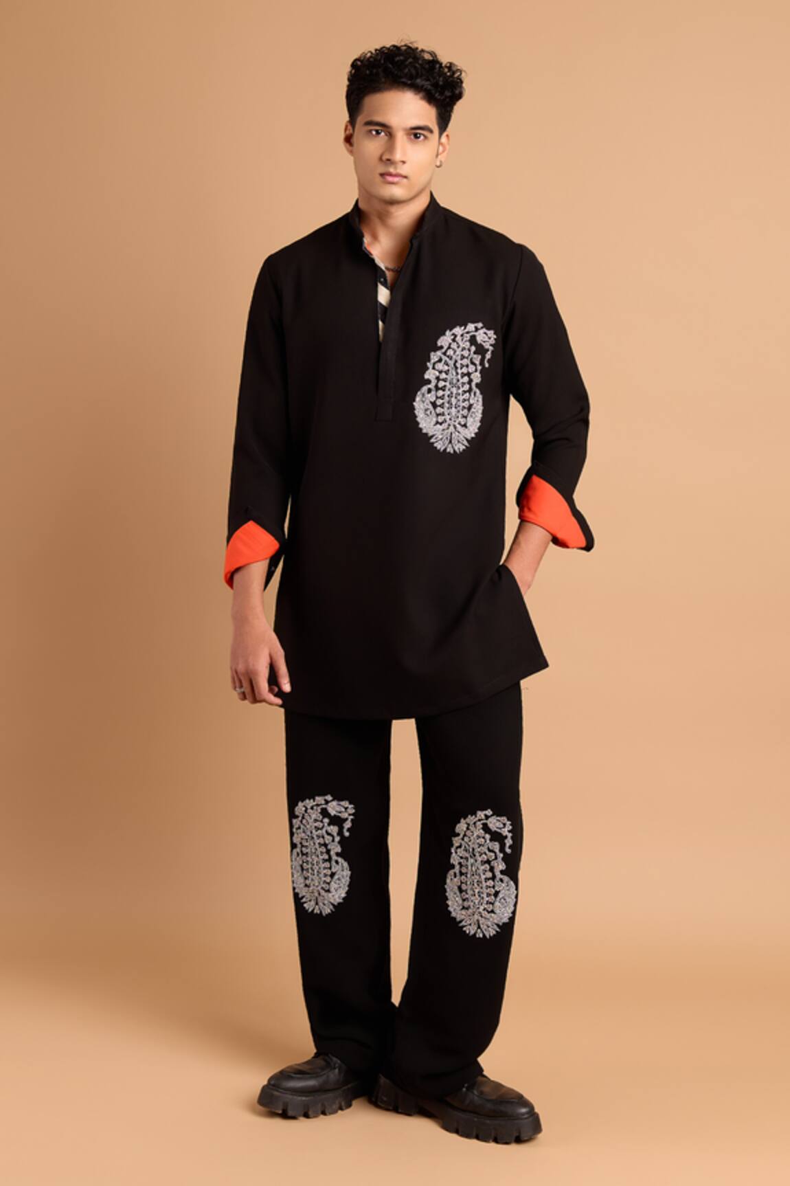 Rohit Doshi Embroidered Paisley Motif Kurta & Pant Set