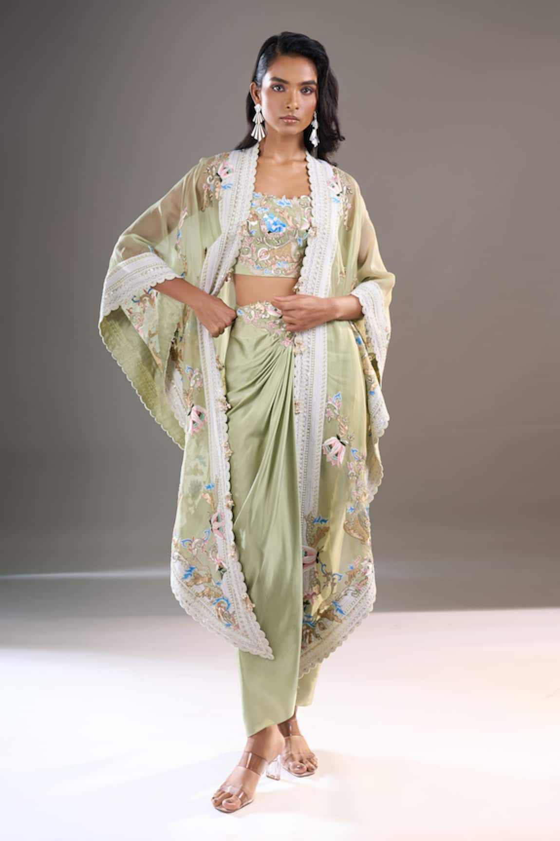 Anamika Khanna Embroidered Cape & Draped Skirt Set