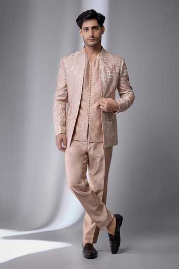 Salil Bhatia Silk Chanderi Embellished Jacket & Kurta Set 
