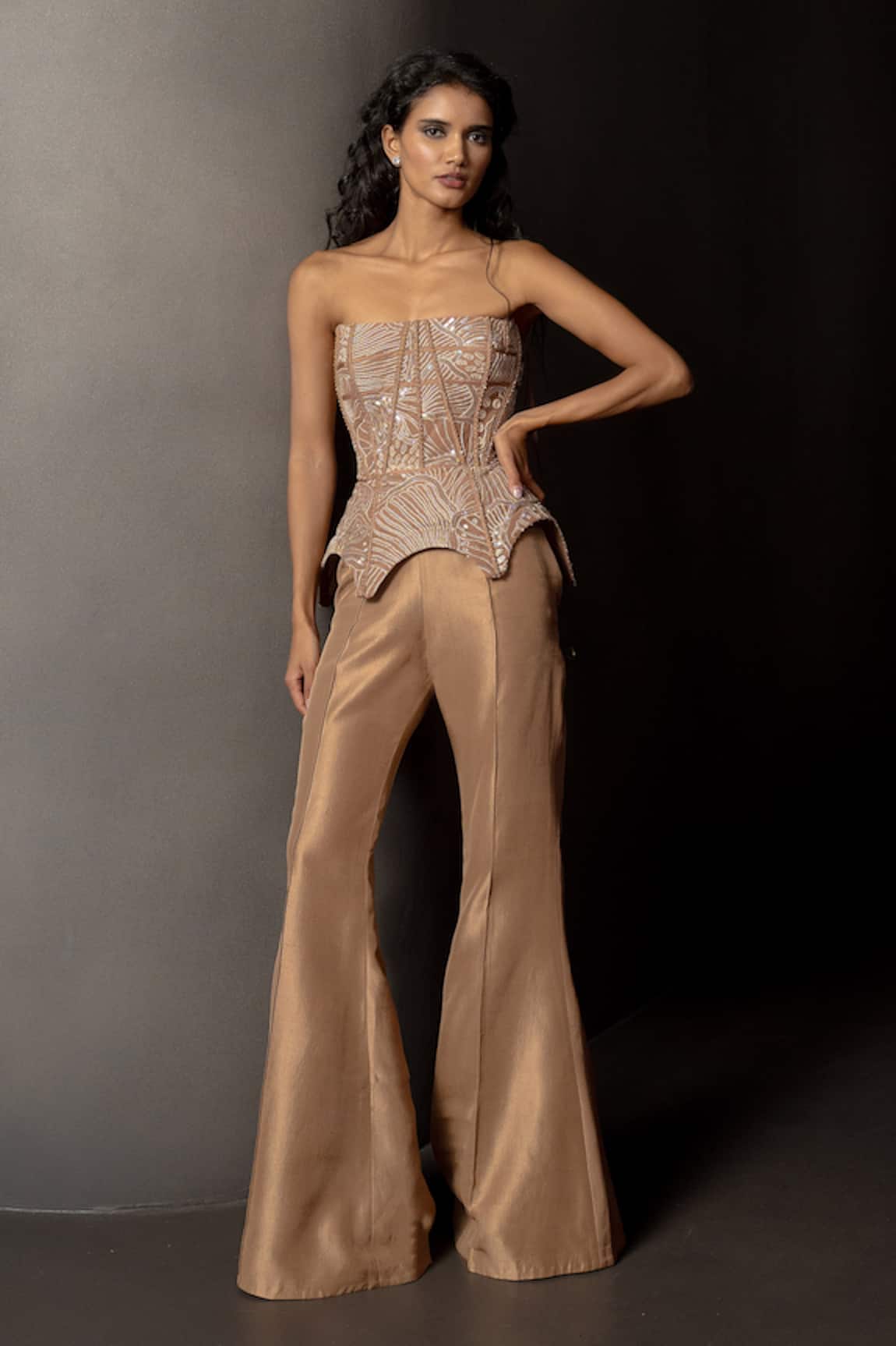 Mishru Helia Embellished Corset & Flared Pant Set