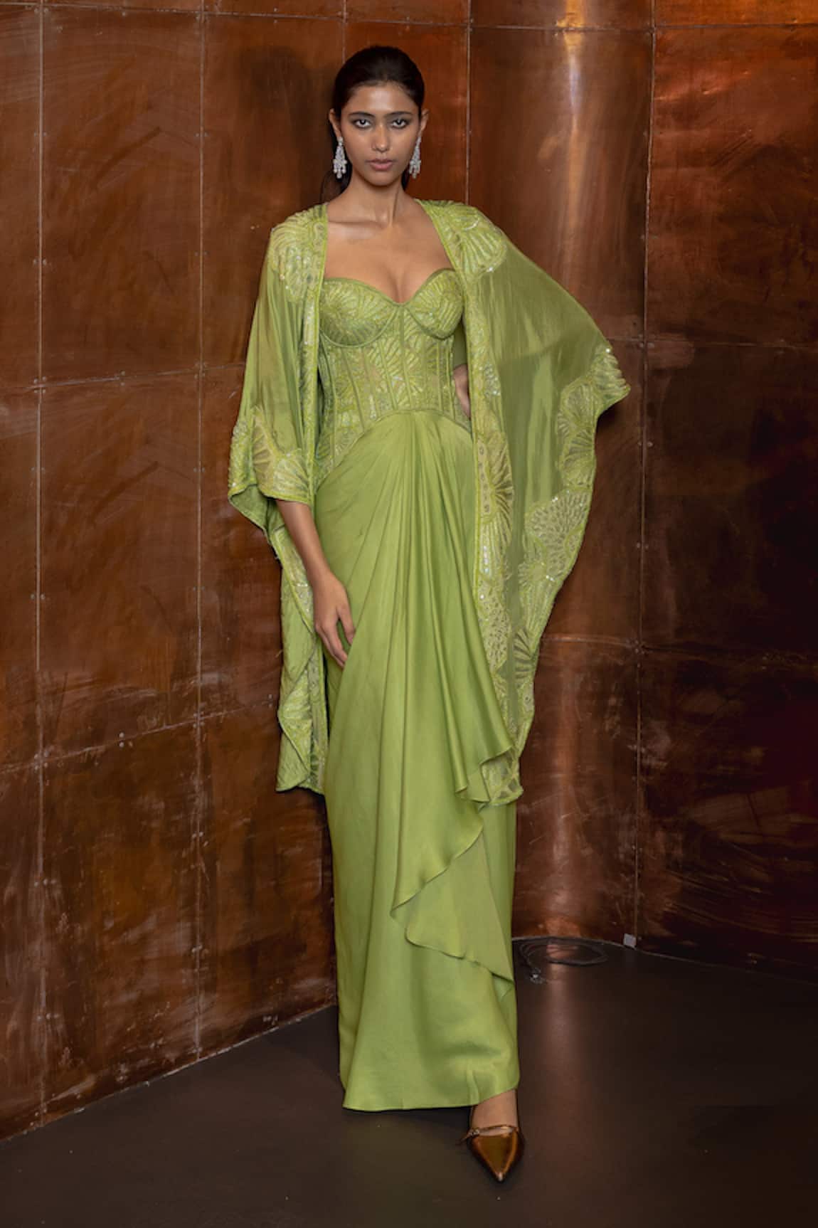 Mishru Miren Embroidered Cape & Draped Skirt Set