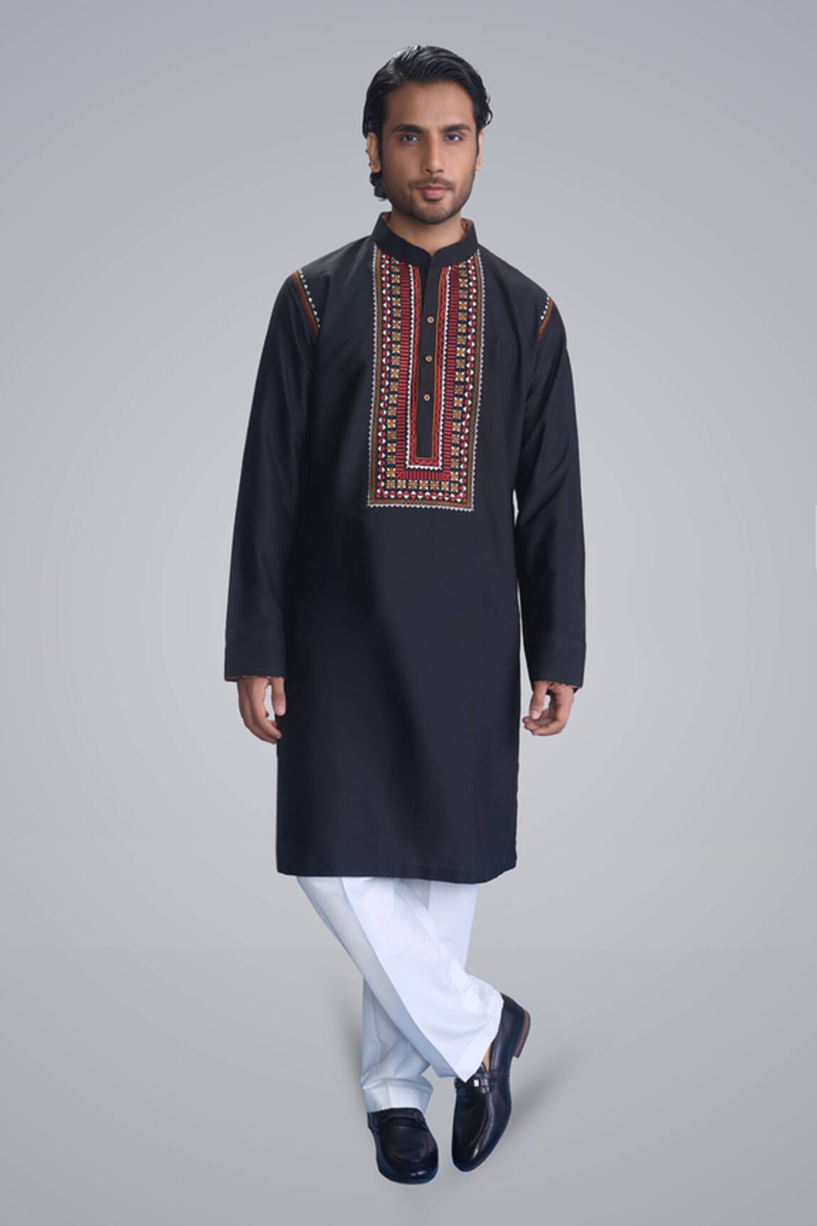 Sanjev Marwaaha Black Embroidered Kurta Set