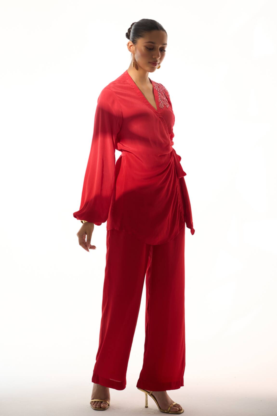 Sakshi Khetterpal Embroidered Wrap Shirt & Pant Set 