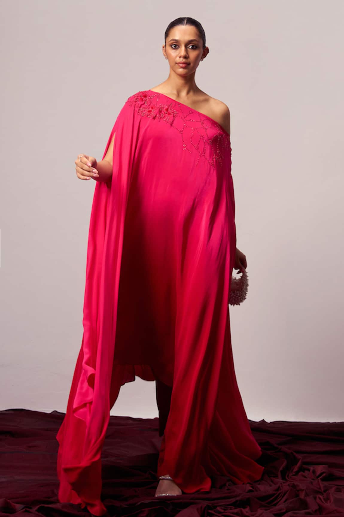 Sakshi Khetterpal Embroidered One Shoulder Kaftan & Pant Set 