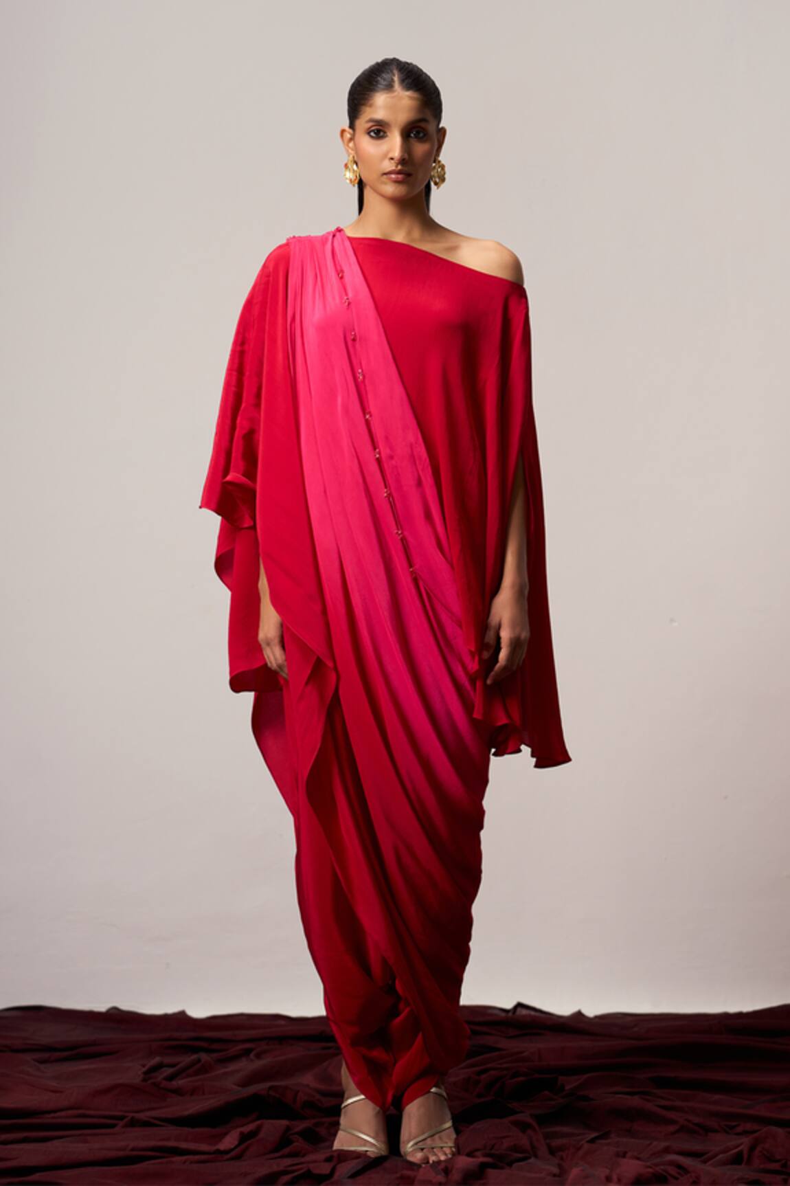 Sakshi Khetterpal Ombre Hand Embroidered Asymmetric Top & Harem Pant 